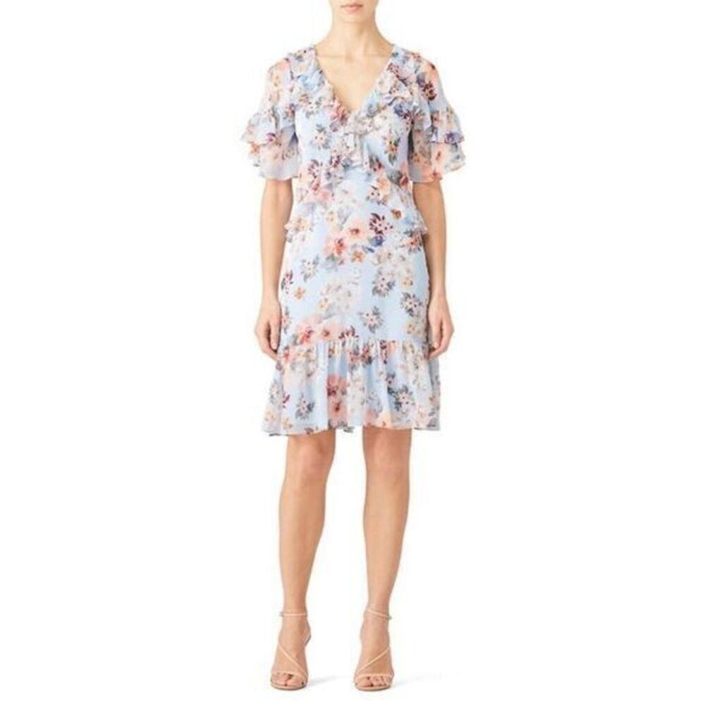 Shoshanna floral blue Madrid midi dress size 8